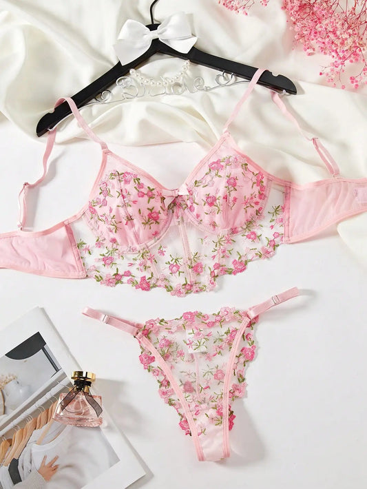 2025 Lace Sexy Erotic Floral Embroidery Lingerie Set Women Boho Sensual Erotic Sexy 2-Piece Bra + Panty Underwear Set luvshop24