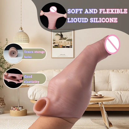 Silicone Penis Sleeve Extender 6cm Realistic Hollow Dildo for Men Reusable Cock Enhancer Ring Large Silicone Condom Male Sex toy luvshop24
