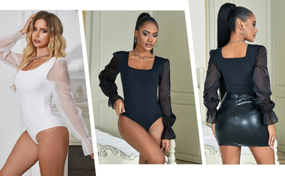 Comeondear Long Sleeve Mesh Leotard Bodysuits Crotchless Teddy Lingerie Sexy Oversized Pajamas Curve Fashion One Piece Jumpsuit luvshop24