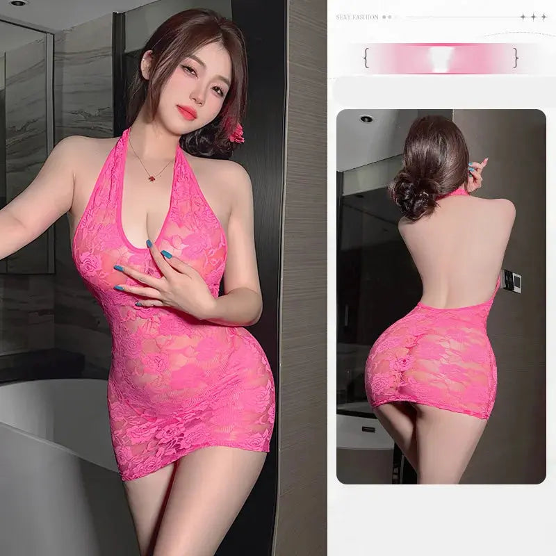 Lingerie dress Lace perspective seductive neck hanging revealing chest tight fitting hip hugging dress fetish latex sexy outfits luvshop24