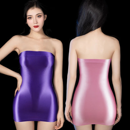 YAULAANG Summer Sexy Bodycon Dress Sleeveless Tight Dress Shiny Glossy Sheer Micro Mini Dress Party Clubwear for Women luvshop24
