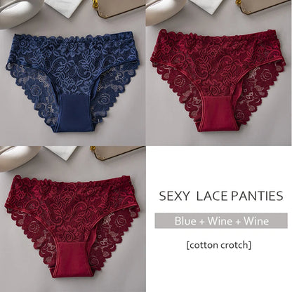 3PCS/Set Luxury Floral Embroidery Lace Panties Women Briefs Sexy Hollow Lingerie Female Underwear Ladies Breathable Underpants luvshop24