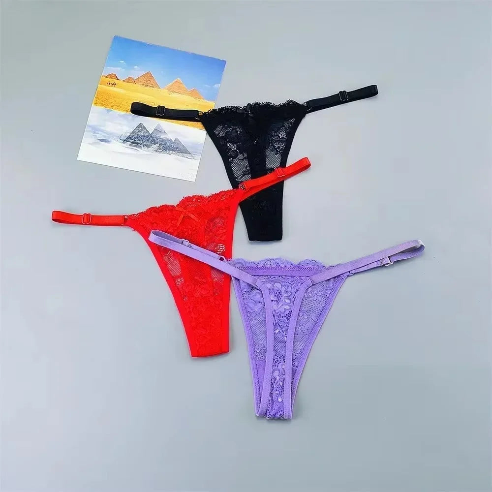 3Pcs Sexy Thongs Underwear for Women Perspective Lace G-String Panties Low Waist Plus Size Hot Wife Gift luvshop24