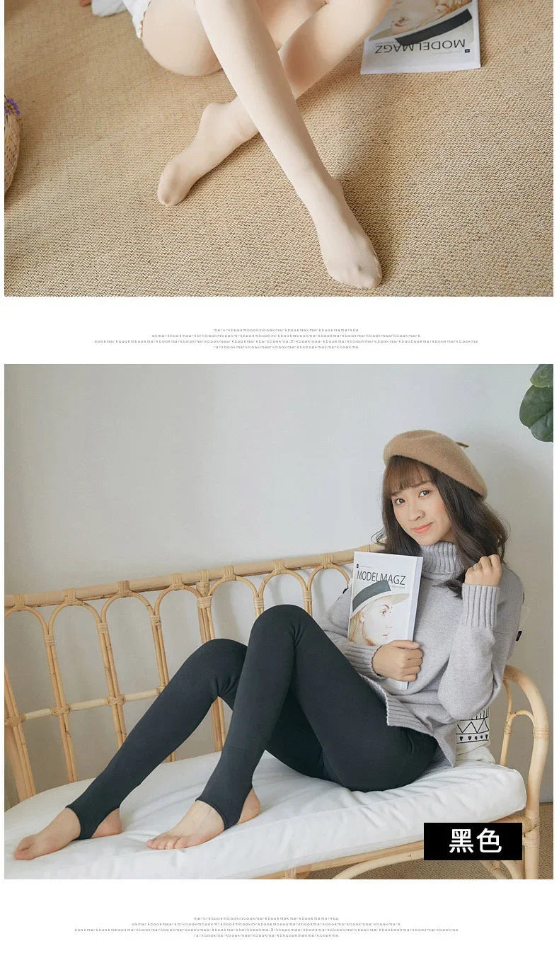 Women's Fleece Tights Warm Insulated Pantyhose Skin Effect Translucent Stockings Sexy Women's Underwear High Elastic Leggings luvshop24