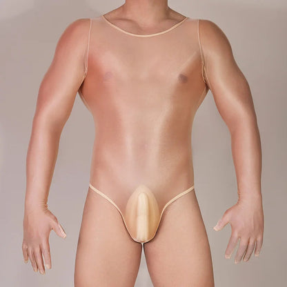 Hot Sexy Oil Shiny Bodysuit for Men Body Stockings Sheer See Through Five Fingers Glove Leotard Male Erotic Lingerie Sex Clothes luvshop24