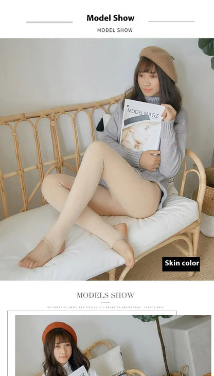 Women's Fleece Tights Warm Insulated Pantyhose Skin Effect Translucent Stockings Sexy Women's Underwear High Elastic Leggings luvshop24
