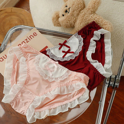 Lace Ice Silk Lolita Women Briefs Maid Cosplay Japanese JK Girls Panties Underwear Female Sexy Cute Bowknot Student Lingerie luvshop24