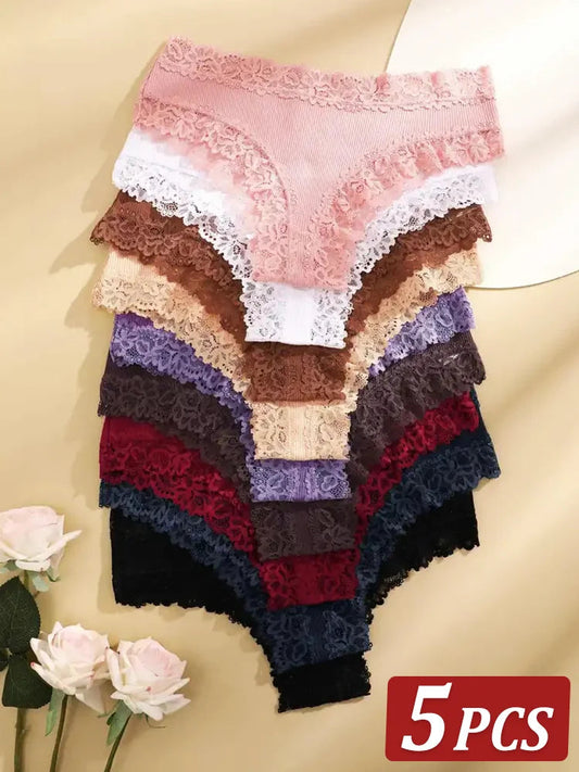 5Pcs/set Women Cotton Panties Floral Lace Intimate Underwear Trendy Patchwork Lace Briefs Female Soft Underpants Lingerie S-XL luvshop24