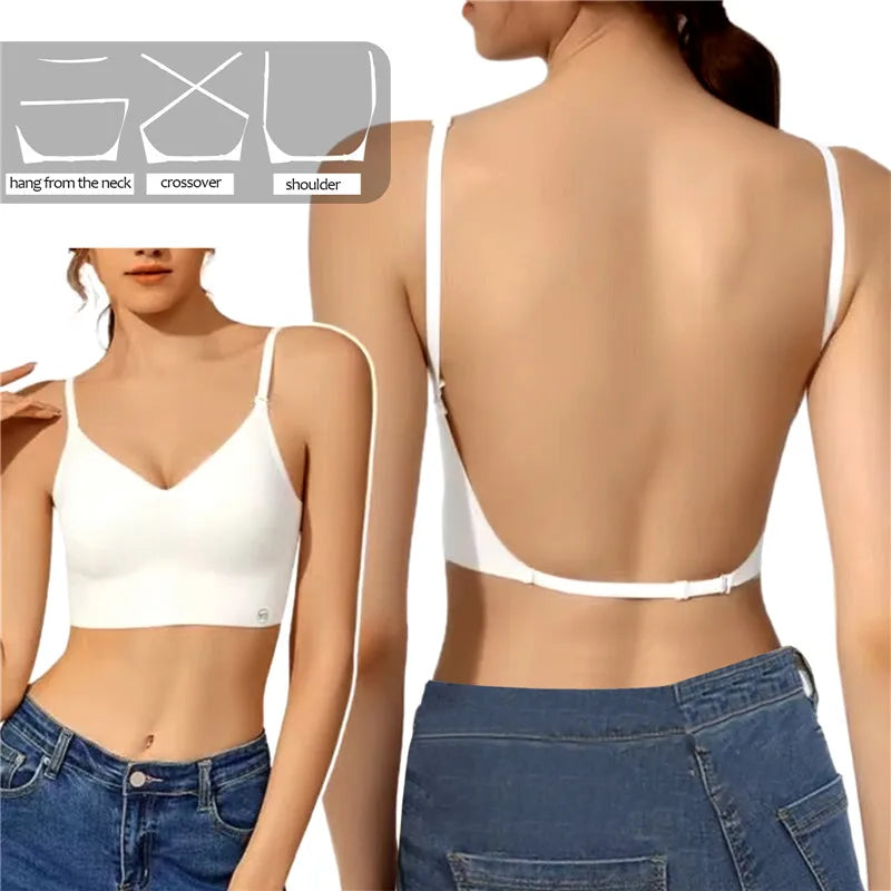 2024 Invisible Push Up Bra Backless Sexy Women Bras Low Cut Plunge Brassiere Open Back Wedding Underwear Seamless Lingerie luvshop24