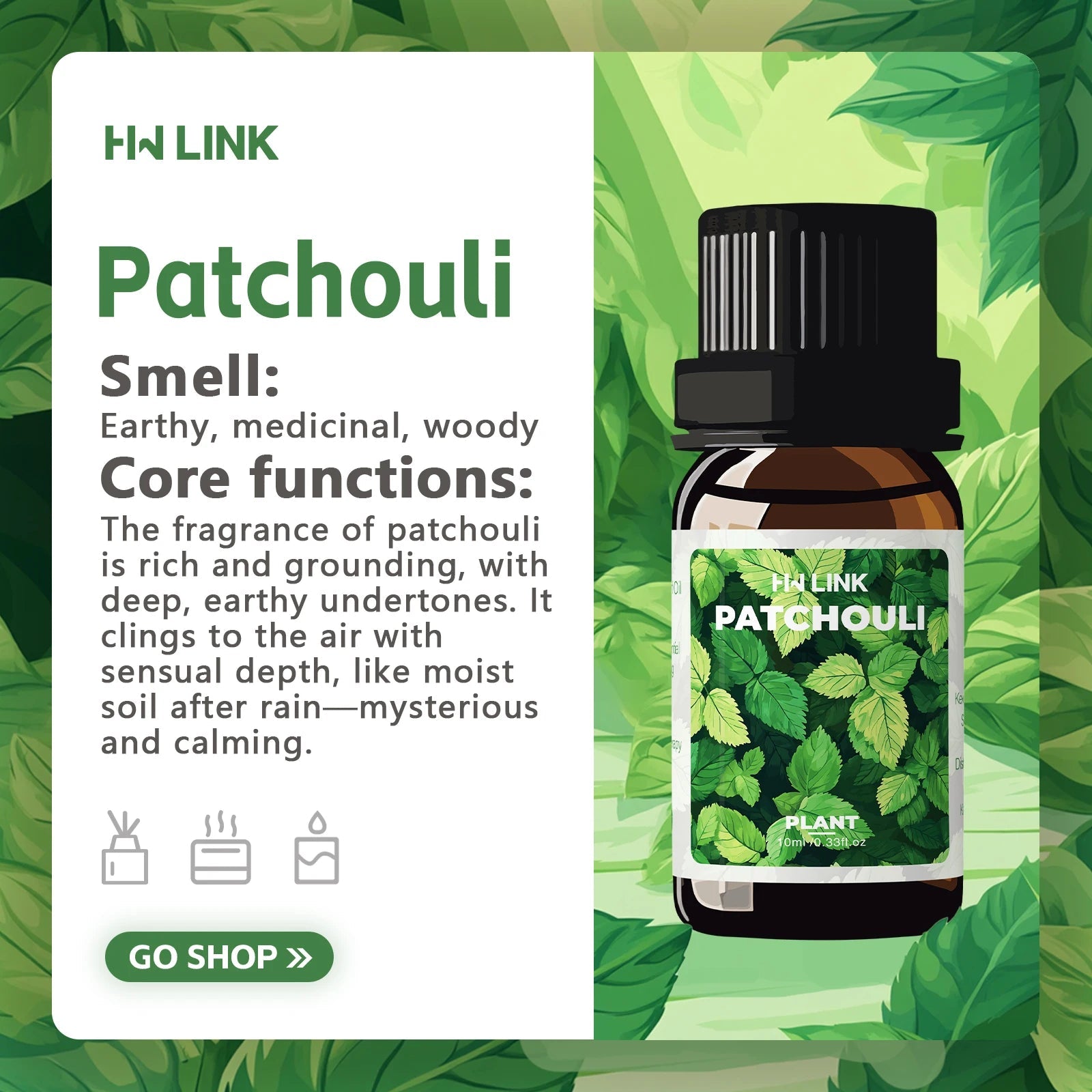 10ml Patchouli Essential Oils Massage Oil Skincare 100% Pure Natural for Hair Care, Home Diffusers, Skin, Aromatherapy, Perfumes luvshop24