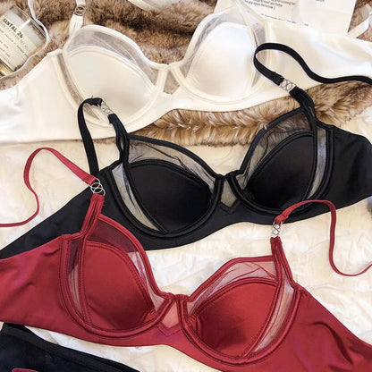2 Pieces Sexy Underwear Set for Women Lace Push Up Bra French Thin Cup Comfort Brassiere Mesh Breathable Bralette Lingerie Set luvshop24