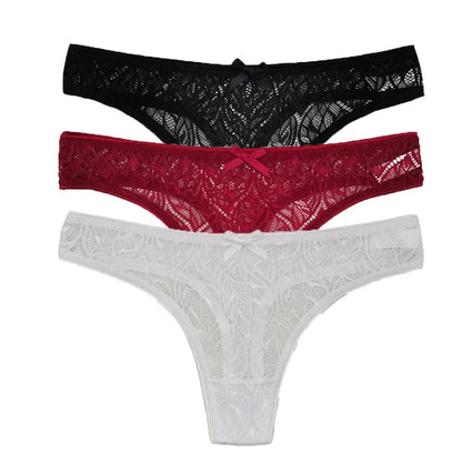 3PCS Low Waist Sexy Lace Panties Hollow Out G-Strings Female Solid Color Thongs Underwear Women Sexy Underpants Intimates luvshop24