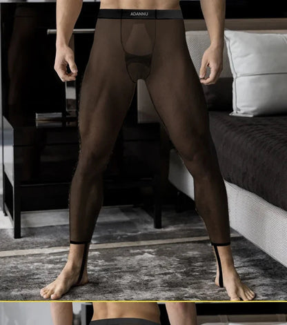 1/2/3PCS Men's Leggings Underwea Thin Sexy Transparent Ice Silk High Stretch Foot Anti Slip Pants Fitness Bottoms Pants AD776 luvshop24