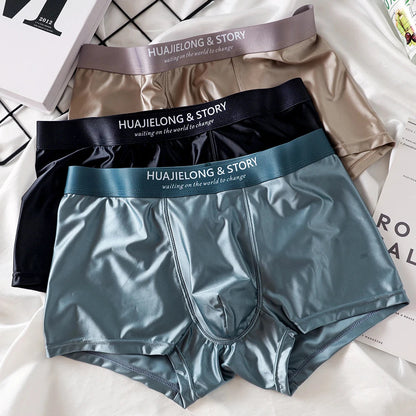 1/3Pcs Breathable Thin Satin Silk Boxer Briefs Seamless Mid Waist Ice Silk Boxers Underpants Smooth Underwear for Men Daily luvshop24
