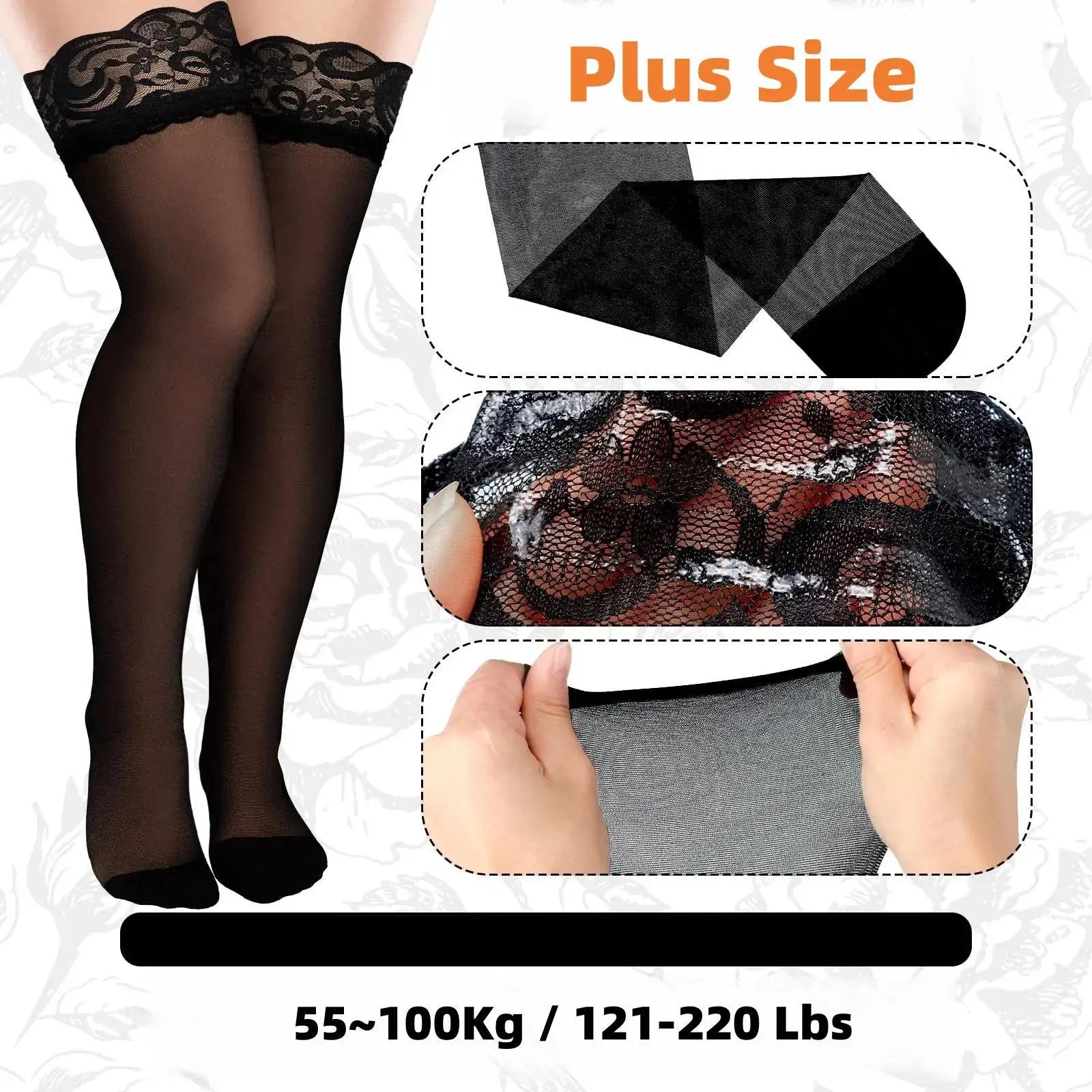Lace Top Plus Size Knee Thigh High Socks for Women Stockings Sexy Stay Hold Up White Black Pink Red Long Stocking with Anti-slip luvshop24