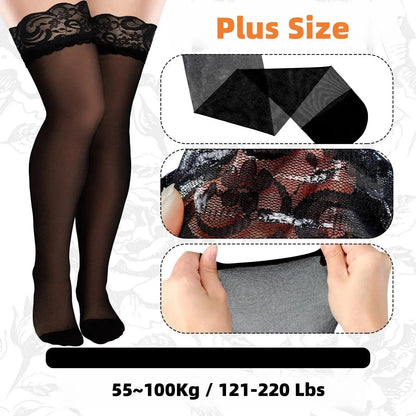 Lace Top Plus Size Knee Thigh High Socks for Women Stockings Sexy Stay Hold Up White Black Pink Red Long Stocking with Anti-slip luvshop24