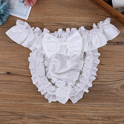 Men Sissy Bow-knot See-through Panties Satin Bikini G-String Thong Briefs Uniform Temptation Sexy Smooth Underwear Sleepwear luvshop24