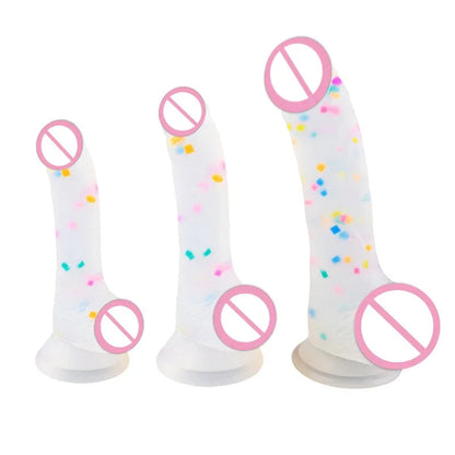 Confetti Dildo Realistic Clear Silicone Dildo, with Strong Suction Cup for Hands-Free Play, Realistic Penis for Women and Couple luvshop24