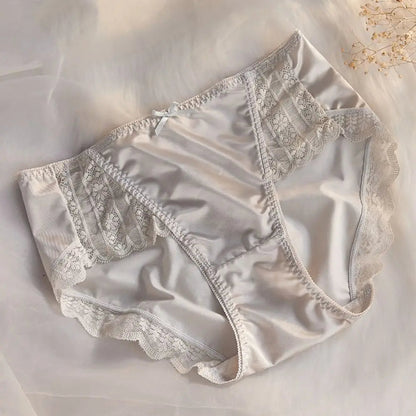 2Pcs Lingerie Underwear Lace Briefs Women Bow Mid Waist Stain Silk Panties Cotton Crotch Underpants Mesh Seamless Briefs Lady luvshop24