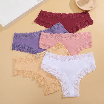 5Pcs/set Women Cotton Panties Floral Lace Intimate Underwear Trendy Patchwork Lace Briefs Female Soft Underpants Lingerie S-XL luvshop24