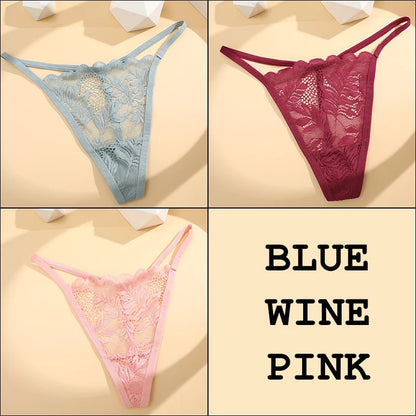 3Pcs Lace Thong For Women Low Rise Soft Intimates Lingerie Sexy Panties 6 Solid Color Ladies Comfortable Underpants Girls Panty luvshop24