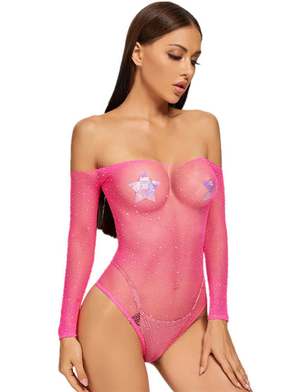 Fashion Sexy Lingerie Fishnet Bodysuits Sexy Perspective Diamonds Porno Costume Sexy Women Open Body Lace Bodysuit Streetwear luvshop24