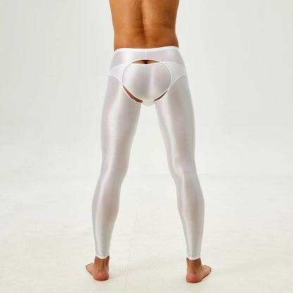 Glossy Crotchless Open Butt Leggings Mens Gays Erotic Nightwear Underpants High Waist Slim Fit Tights Underwear Baselayer Pants luvshop24