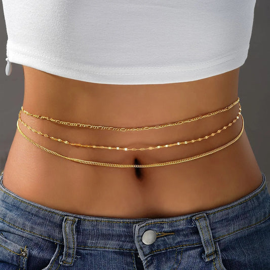 3 Pcs Sexy Multilayer Bikini Summer Belly Chain For Women Fashion Sliver Color Waist Chain Body Jewelry Female Beach Accessories luvshop24