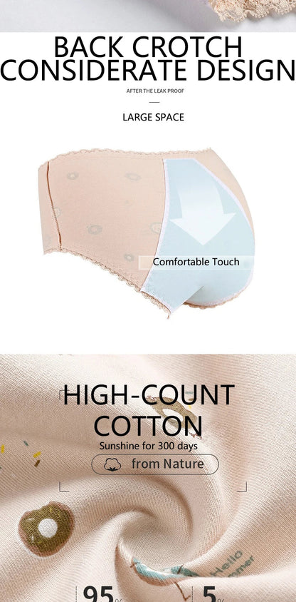1pc Girls Period Underwear Mid-Rise Cartoon Cotton 3-Layer Leak-proof Incontinence Panties Absorbent Teen Menstrual Briefs S-XL luvshop24
