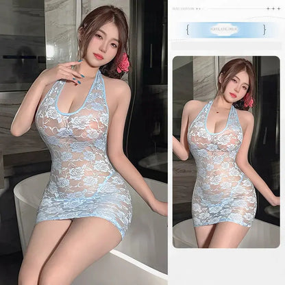 Lingerie dress Lace perspective seductive neck hanging revealing chest tight fitting hip hugging dress fetish latex sexy outfits luvshop24