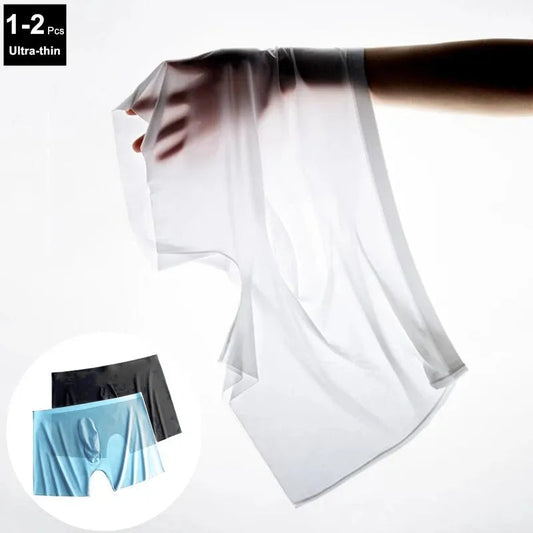 1-2 Pcs Ultra-thin Underwear Sexy Transparent 2022 New Mesh Ice Silk Mens Boxer Shorts Naked Seamless Plus Size Boxershorts Men luvshop24