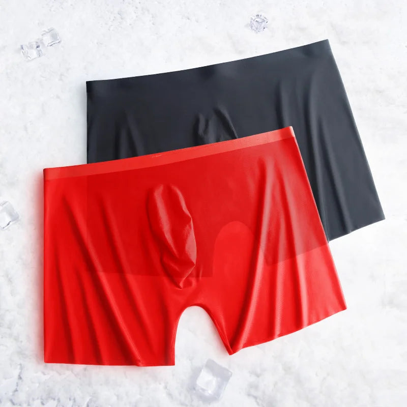 1-2 Pcs Ultra-thin Underwear Sexy Transparent 2022 New Mesh Ice Silk Mens Boxer Shorts Naked Seamless Plus Size Boxershorts Men luvshop24