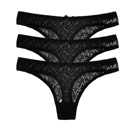3PCS Low Waist Sexy Lace Panties Hollow Out G-Strings Female Solid Color Thongs Underwear Women Sexy Underpants Intimates luvshop24