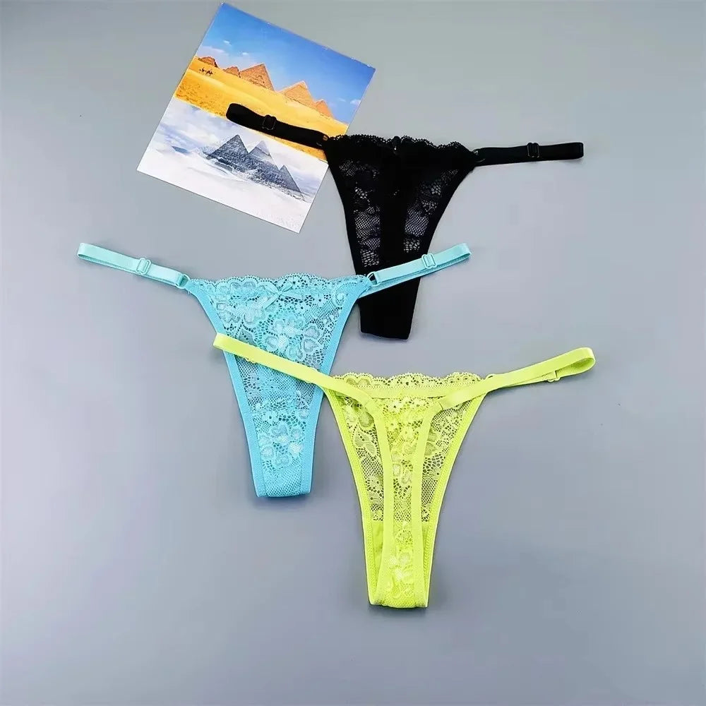 3Pcs Sexy Thongs Underwear for Women Perspective Lace G-String Panties Low Waist Plus Size Hot Wife Gift luvshop24