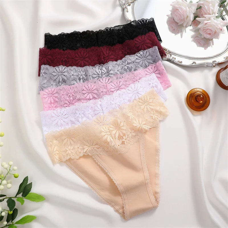 Lace Panties Women Cotton Briefs Female Comfortable Underwear 4PCS/Set Elstice Solid Color Panties Female Low Rise Sexy Lingerie luvshop24