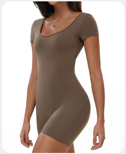 Womens Sports Bodysuit Short Sleeve Jumpsuits Stretch One Piece Set Romper Sexy Scrunch Butt Fitness Jumpsuit Female Sportwears luvshop24