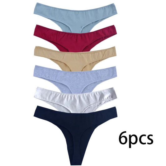 6pcs Cotton Women's Thongs Panties Sports Breathable Low Waist Underwear Lingerie Sexy Female Lady Solid Color G-String luvshop24