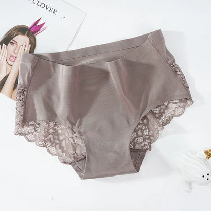 Lace Women's Panties French Seamless Underwear Female Ice Silk Briefs Solid Color Breathable Underpants Lingerie luvshop24