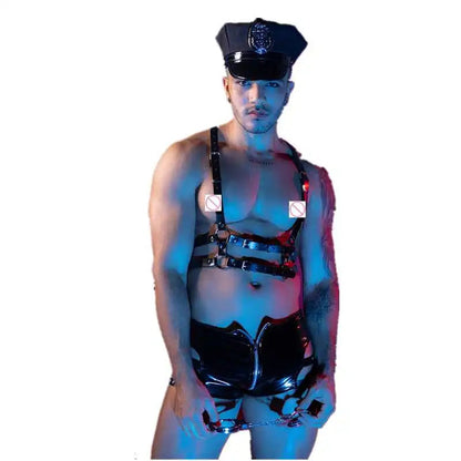 New Design Men's Sexy PU Roleplay Police Uniform Male Erotic Night Club Horomon Cosplay Cat Costumes Naugty Party Gay Clothes luvshop24
