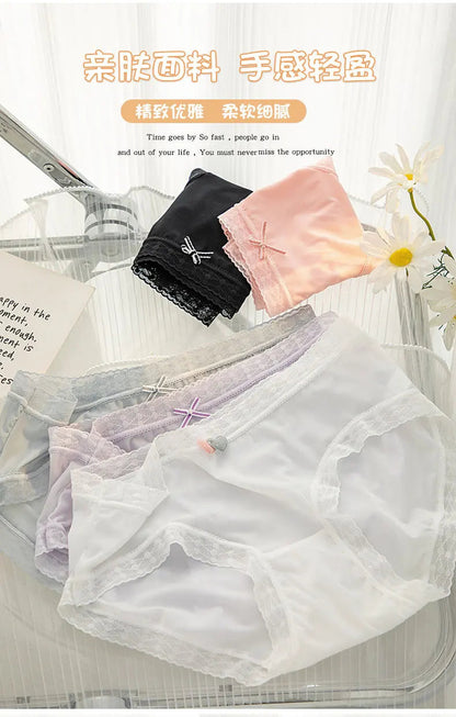 L-XL Women's Underwear Panty Sexy Lace Panties Girls' Fashion Ice Silk Briefs Middle Waist Seamless Underpants Female Lingerie luvshop24