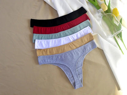 6pcs Cotton Women's Thongs Panties Sports Breathable Low Waist Underwear Lingerie Sexy Female Lady Solid Color G-String luvshop24