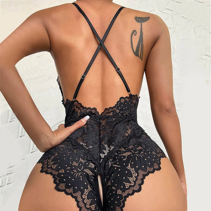 Erotic Lingerie for Women Lace Transparent Bra Set Sexy Costumes Deep V Open Crotch Bodysuit Female  Underwear Lingerie Sexy luvshop24