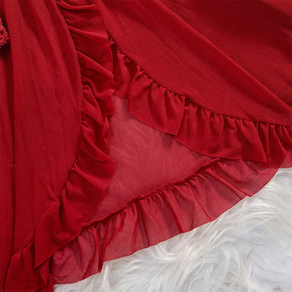 2 Pcs Set Sexy Lingerie Set Women Deep V Slip Dress Thong Erotic Bra Panty Sets Lace Nightdress Transparent Soft Nightgown luvshop24