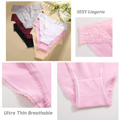 Lace Panties Women Cotton Briefs Female Comfortable Underwear 4PCS/Set Elstice Solid Color Panties Female Low Rise Sexy Lingerie luvshop24