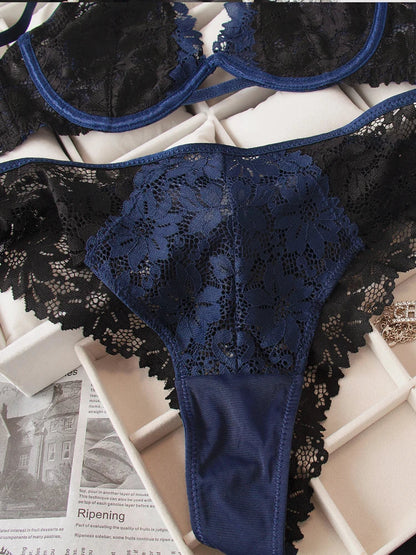 Lace Neck Lingerie Women's Feeling Without Steel Ring Bra Set  Female Deep v Thin Section Underwear Knot Wave Mesh Bras luvshop24
