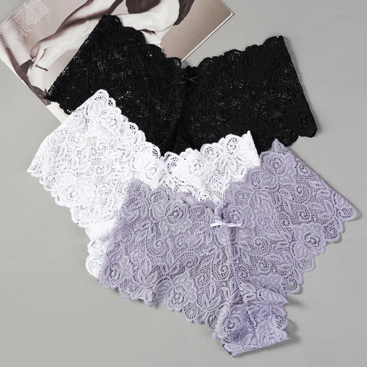 3Pcs Sexy Floral Lace Panties Women Briefs Low Waist Soft Lingerie Comfortable Female Underwear Girls Intimates Panties luvshop24