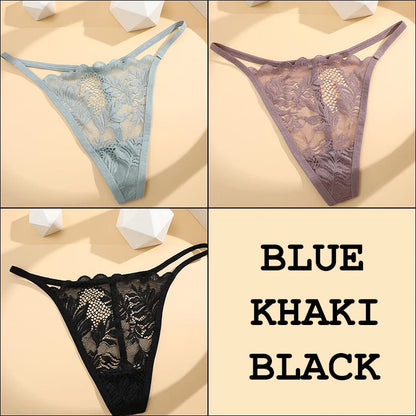3Pcs Lace Thong For Women Low Rise Soft Intimates Lingerie Sexy Panties 6 Solid Color Ladies Comfortable Underpants Girls Panty luvshop24