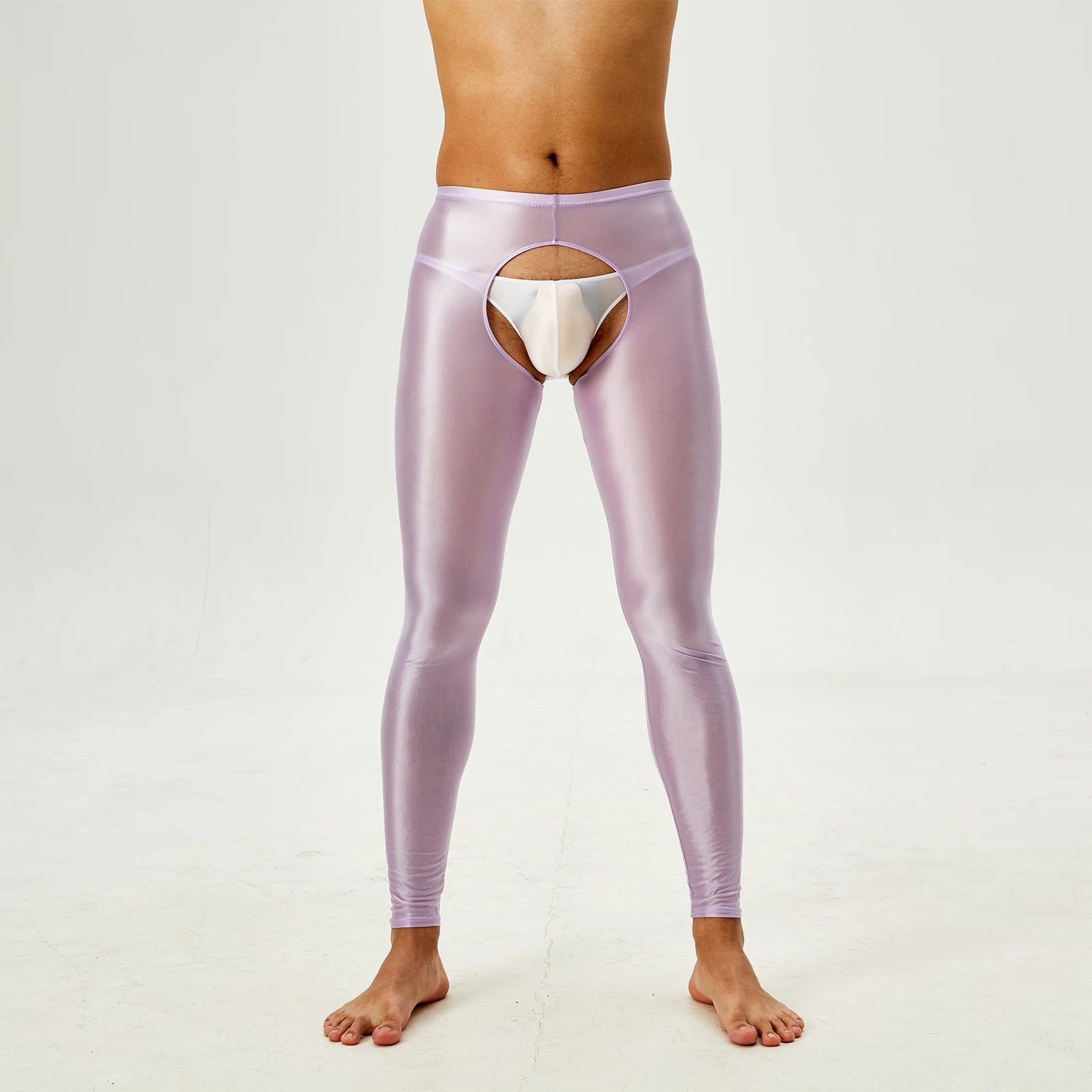 Glossy Crotchless Open Butt Leggings Mens Gays Erotic Nightwear Underpants High Waist Slim Fit Tights Underwear Baselayer Pants luvshop24