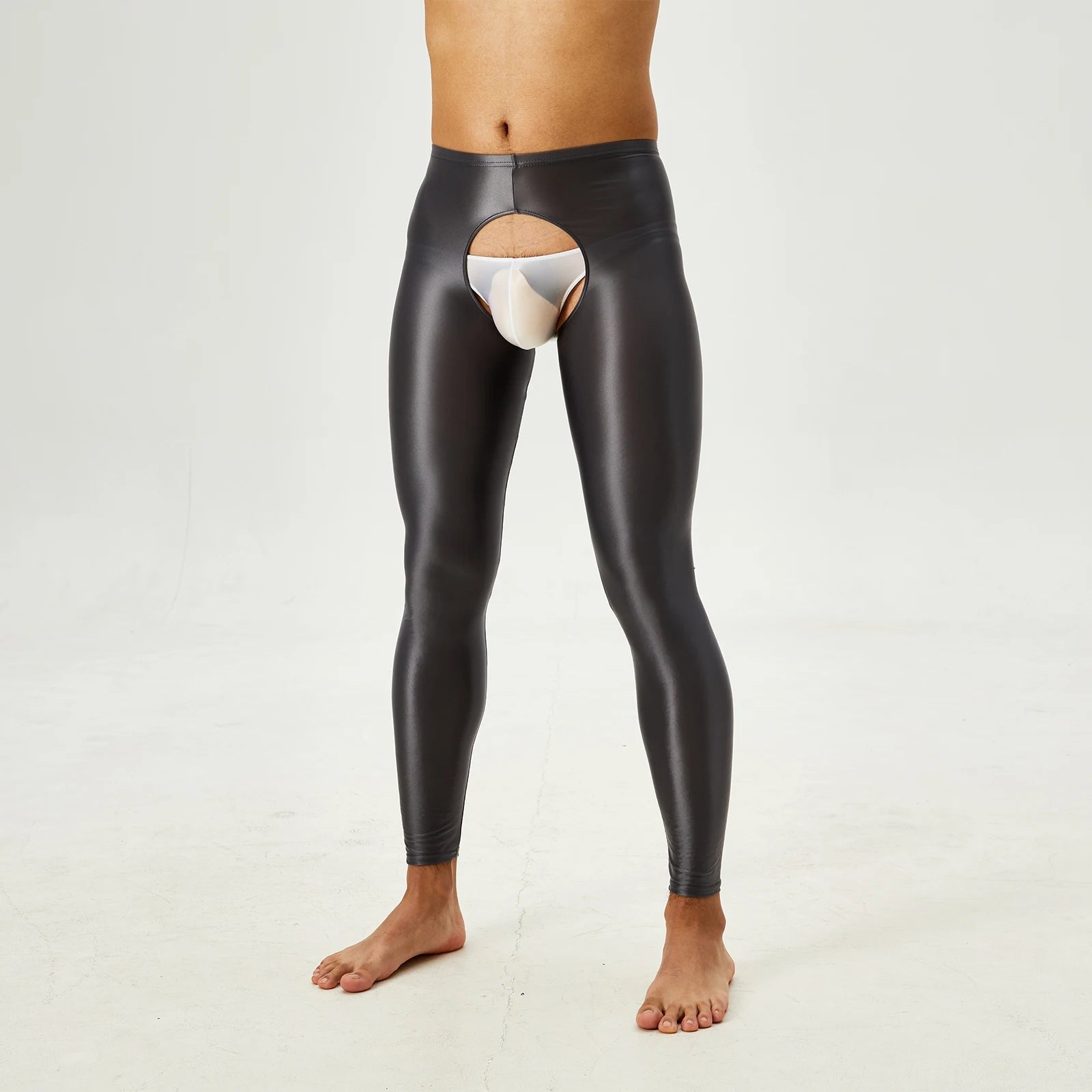 Glossy Crotchless Open Butt Leggings Mens Gays Erotic Nightwear Underpants High Waist Slim Fit Tights Underwear Baselayer Pants luvshop24