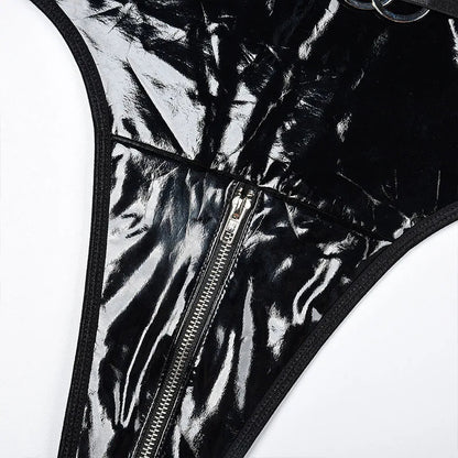 Metal Buckle Underwear Bodysuit Leather Motorcycle Sexy OnePiece Porn Bodycon Uncensored Women Lingerie Erotic Backless Jumpsuit luvshop24